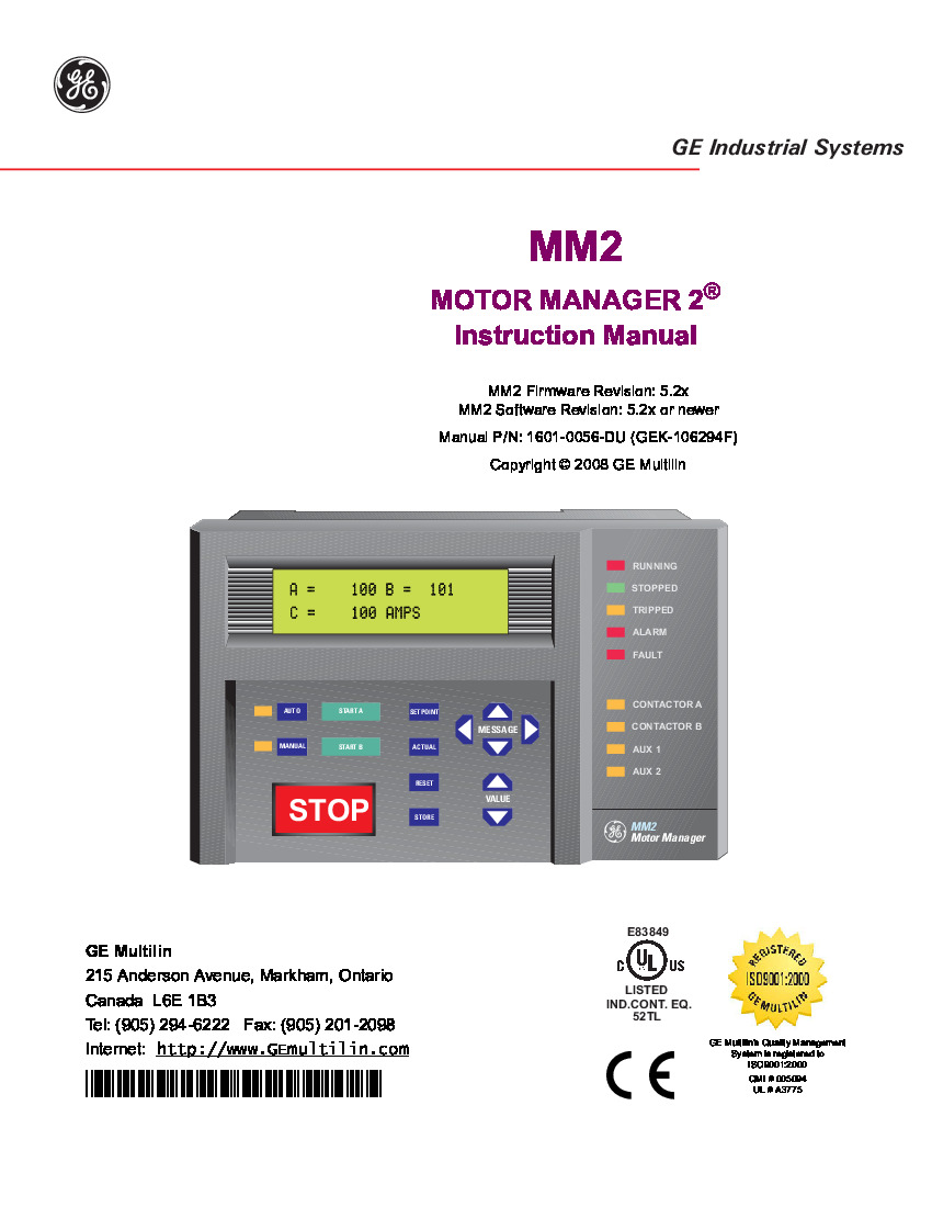 First Page Image of MMII-PD-1-2-120 GE Multilin MM2 1601-0056-DU User Manual.pdf